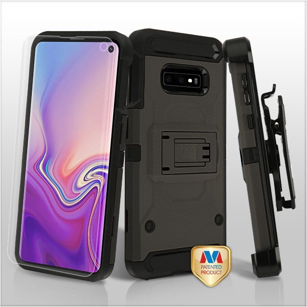 MyBat 3-in-1 Kinetic Hybrid Protector Cover Combo (with Black Holster)(with Full-coverage Screen Protector) for Samsung Galaxy S10E - Dark Grey / Black