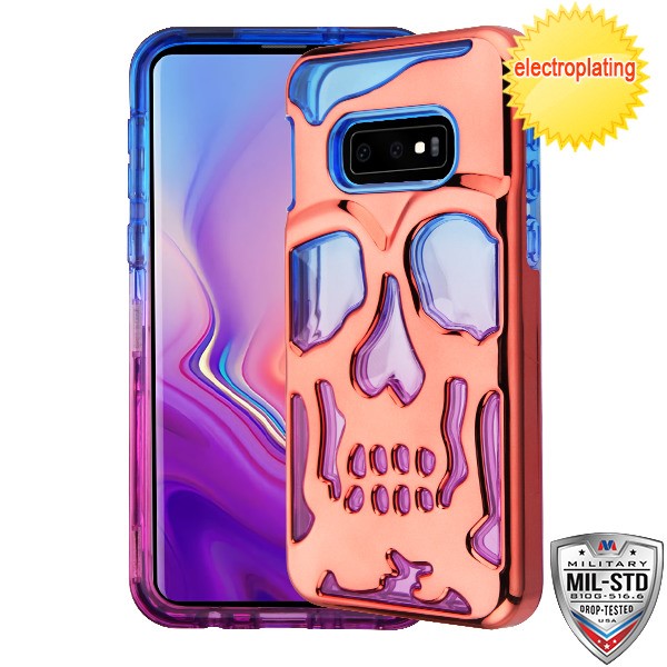MyBat Skullcap Lucid Hybrid Protector Cover [Military-Grade Certified] for Samsung Galaxy S10E - Rose Gold Plating / Blue / Purple