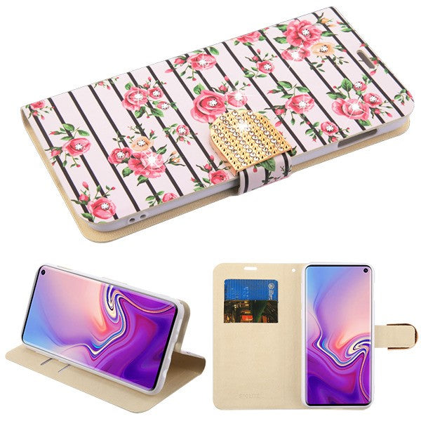 MyBat MyJacket Wallet Diamond Series for Samsung Galaxy S10E - Pink Fresh Roses