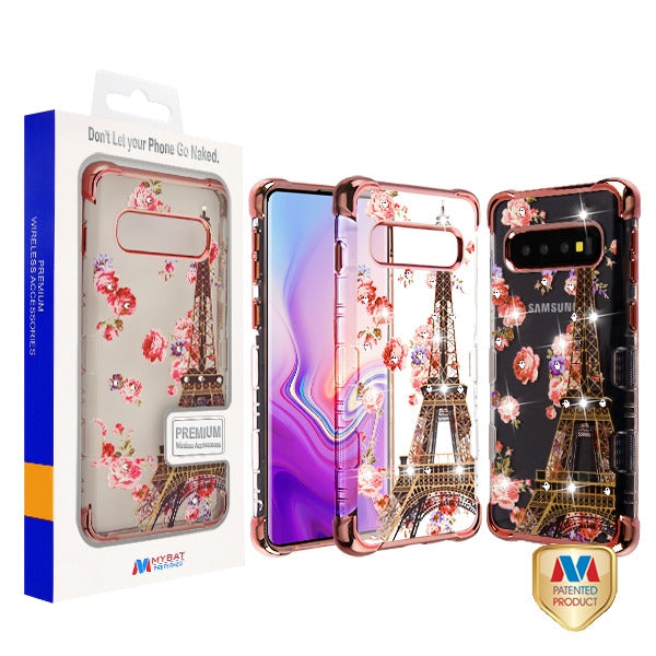 MyBat Diamante TUFF Klarity Lux Candy Skin Cover for Samsung Galaxy S10 - Rose Gold Plating / Paris in Full Bloom