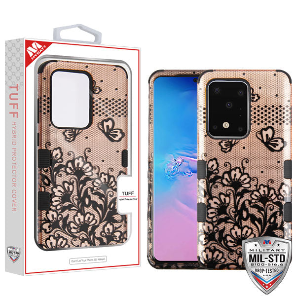 MyBat TUFF Series Case for Samsung Galaxy S20 Ultra (6.9) - Black Lace Flowers (2D Rose Gold) / Black