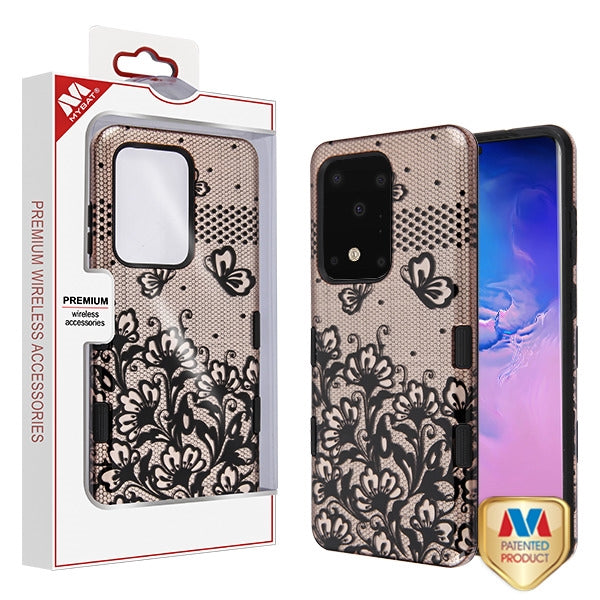 MyBat TUFF Subs Series Case for Samsung Galaxy S20 Ultra (6.9) - Black Lace Flowers (2D Rose Gold) / Black
