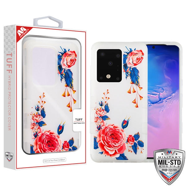 MyBat TUFF Series Case for Samsung Galaxy S20 Ultra (6.9) - Semi Transparent White Frosted Peach Rose Garden / Transparent White