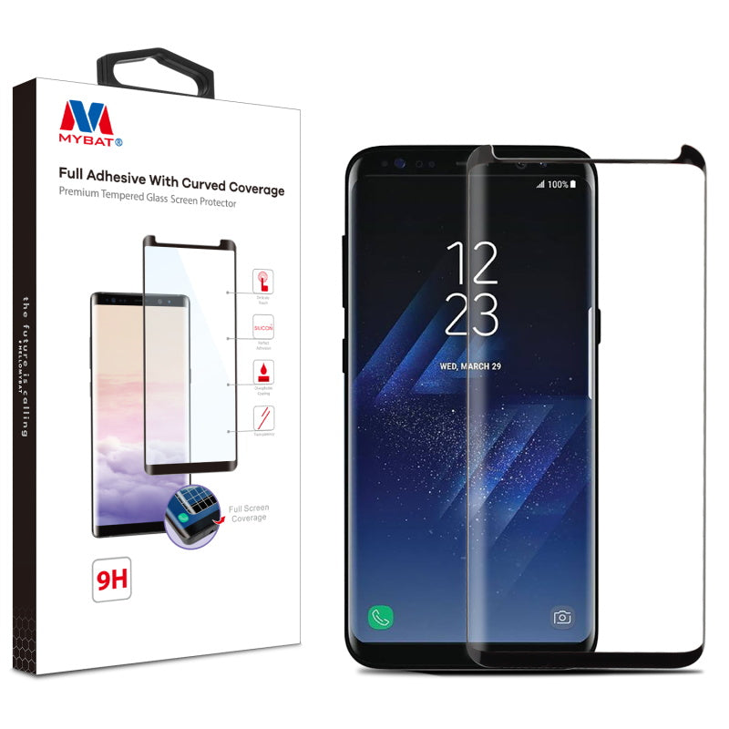 MyBat Full Adhesive with Curved Coverage Premium Tempered Glass Screen Protector for Samsung Galaxy S8 Plus - Black