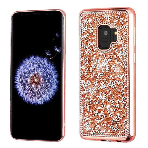 MyBat Candy Skin Cover (with Electroplated Rose Gold Frame) for Samsung Galaxy S9 - Rose Gold Mini Crystals Rhinestones Desire