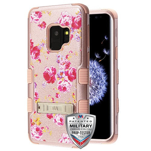 MyBat TUFF Series Case (with Stand) for Samsung Galaxy S9 - Vintage Rose Bush Textured Rose Gold / Rose Gold