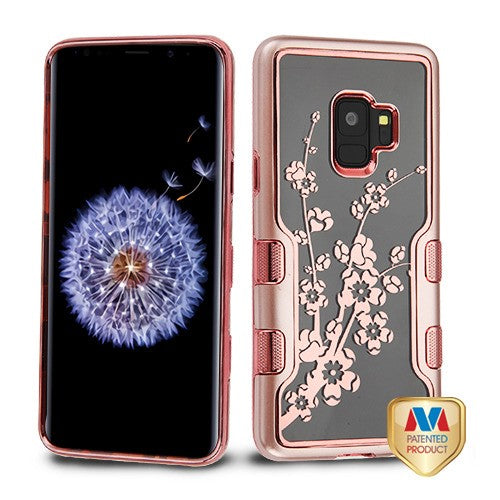 MyBat TUFF Panoview Hybrid Protector Cover for Samsung Galaxy S9 - Metallic Rose Gold / Electroplating Rose Gold Spring Flowers (Transparent Clear)