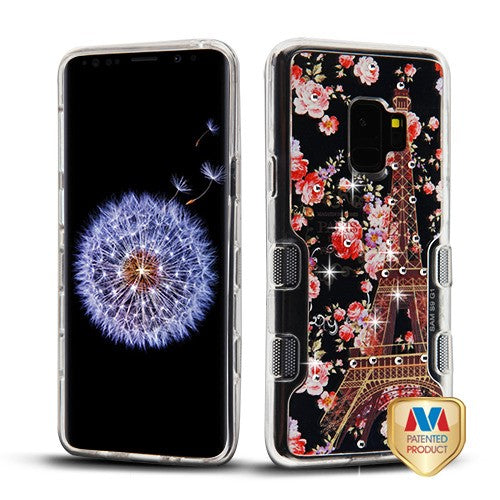 MyBat TUFF Panoview Hybrid Protector Cover for Samsung Galaxy S9 - Transparent Clear / Paris in Full Bloom Diamante