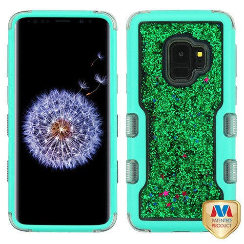 MyBat TUFF Quicksand Glitter Hybrid Protector Cover for Samsung Galaxy S9 - Natural Teal Green / Green Sparkles Liquid Flowing