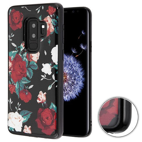 MyBat Krystal Gel Series Candy Skin Cover for Samsung Galaxy S9 Plus - Red and White Roses (Black)