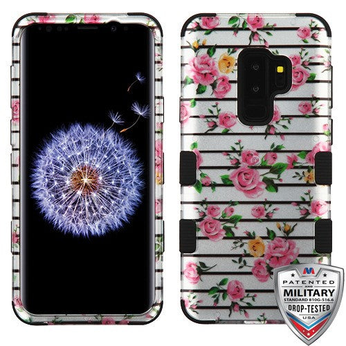 MyBat TUFF Series Case for Samsung Galaxy S9 Plus - Pink Fresh Roses (2D Silver) / Black