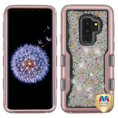 MyBat TUFF Quicksand Glitter Hybrid Protector Cover for Samsung Galaxy S9 Plus - Rose Gold / Silver Sparkles Liquid Flowing