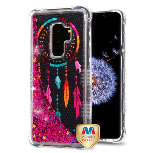 MyBat TUFF Quicksand Glitter Lite Hybrid Protector Cover for Samsung Galaxy S9 Plus - Dreamcatcher / Hot Pink Flowing Sparkles