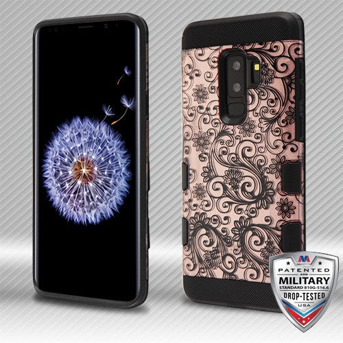 MyBat TUFF Trooper Hybrid Protector Cover [Military-Grade Certified] for Samsung Galaxy S9 Plus - Black Four-Leaf Clover (2D Rose Gold) / Black