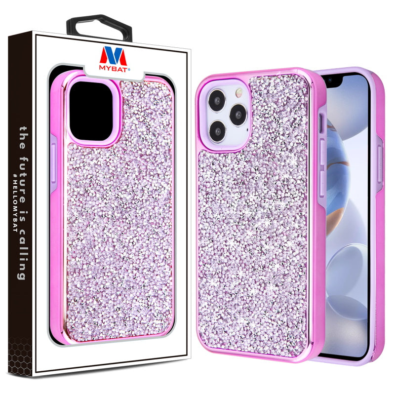 MyBat Encrusted Rhinestones Hybrid Case for Apple iPhone 12 (6.1) / 12 Pro (6.1) - Electroplated Purple / Purple