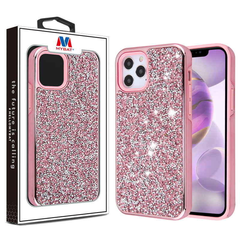 MyBat Encrusted Rhinestones Hybrid Case for Apple iPhone 12 Pro Max (6.7) - Electroplated Pink / Pink