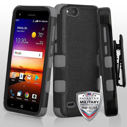 Natural Black/Iron Gray TUFF Hybrid Phone Protector Cover [Military-Grade Certified](with Black Horizontal Holster)