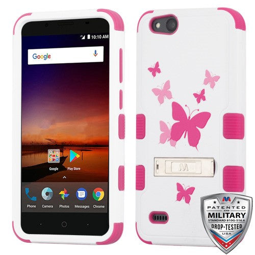 MyBat TUFF Series Case (with Stand) for Zte N9137 (Tempo X)/Tempo Go / Fanfare 3 - Butterfly Dancing / Hot Pink