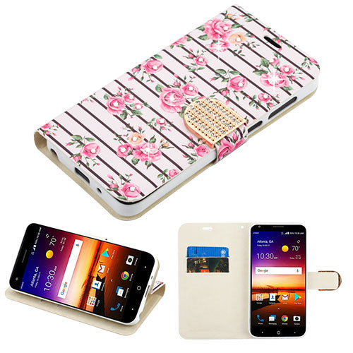 MyBat MyJacket Wallet Diamond Series for Zte Fanfare 3/Tempo Go / Z855 (Avid 4) - Pink Fresh Roses