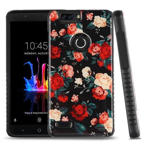 MyBat Fusion Protector Cover for Zte Z982 (Blade Z Max) / Sequoia - Red and White Roses Gel / Black
