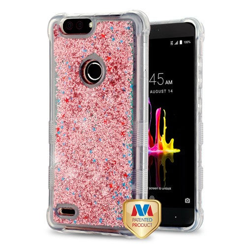 MyBat TUFF Quicksand Glitter Lite Hybrid Protector Cover for Zte Sequoia / Z982 (Blade Z Max) - Rose Gold Flowing Sparkles