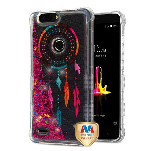 MyBat TUFF Quicksand Glitter Lite Hybrid Protector Cover for Zte Sequoia / Z982 (Blade Z Max) - Dreamcatcher / Hot Pink Flowing Sparkles