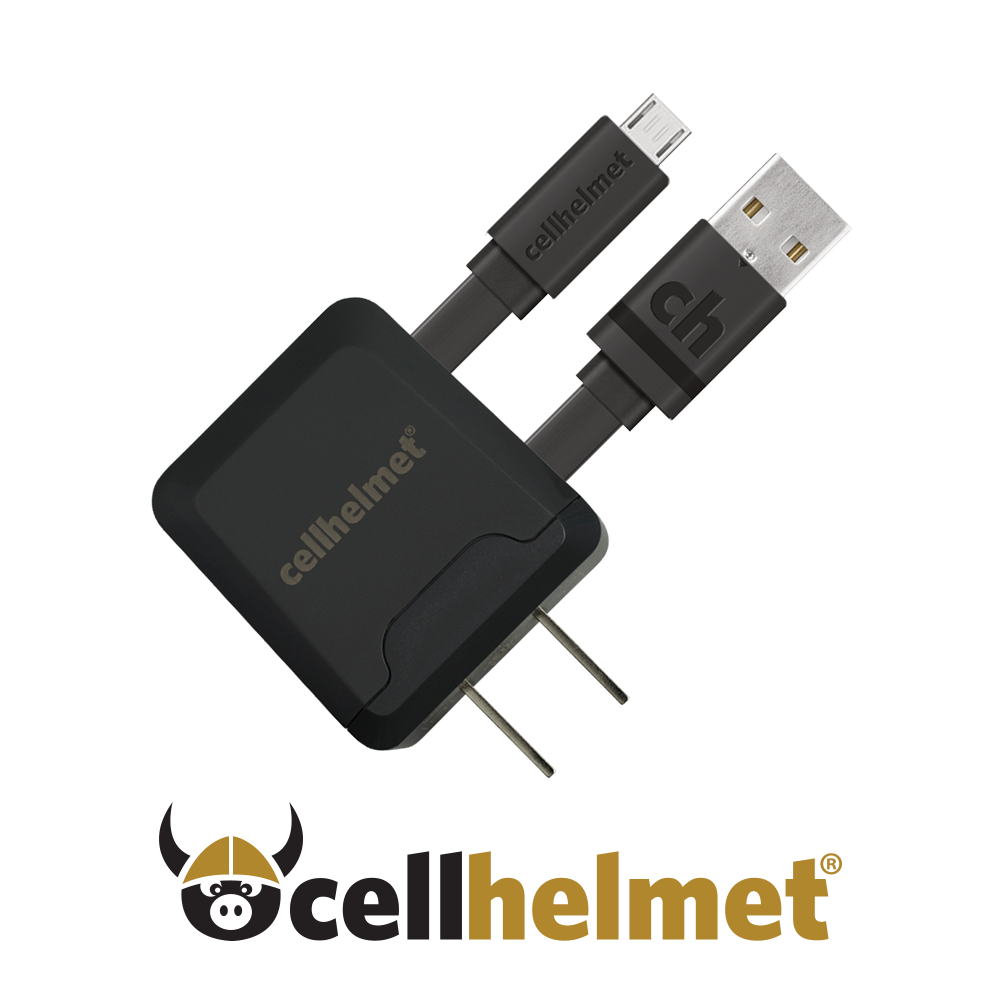 Cellhelmet 2.1A Wall Charger w/ 3 FT Flat Micro USB Cable - Black